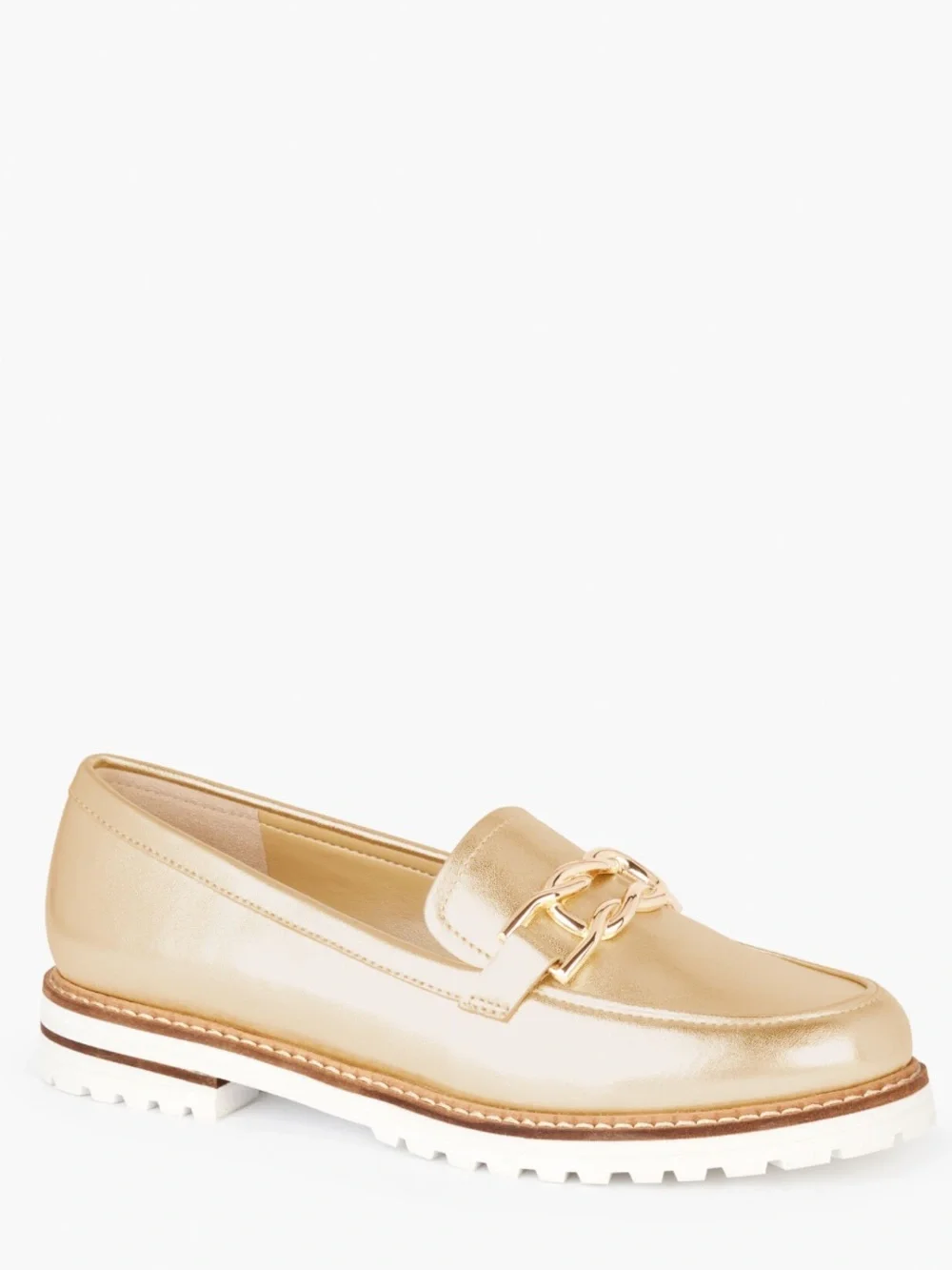 NEW Talbots LAURA LINK LEATHER LOAFERS - METALLIC Gold, Size 7.5